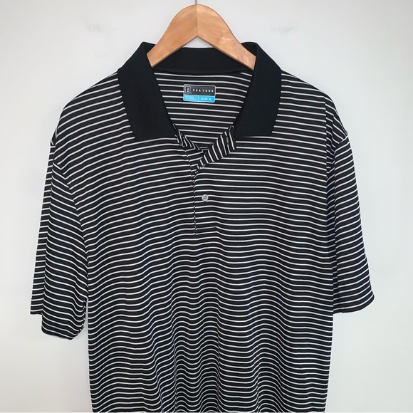 PGA Tour Golf Polo Men's Size Extra Large XL Black & White Striped  Shirt Top - Picture 3 of 5